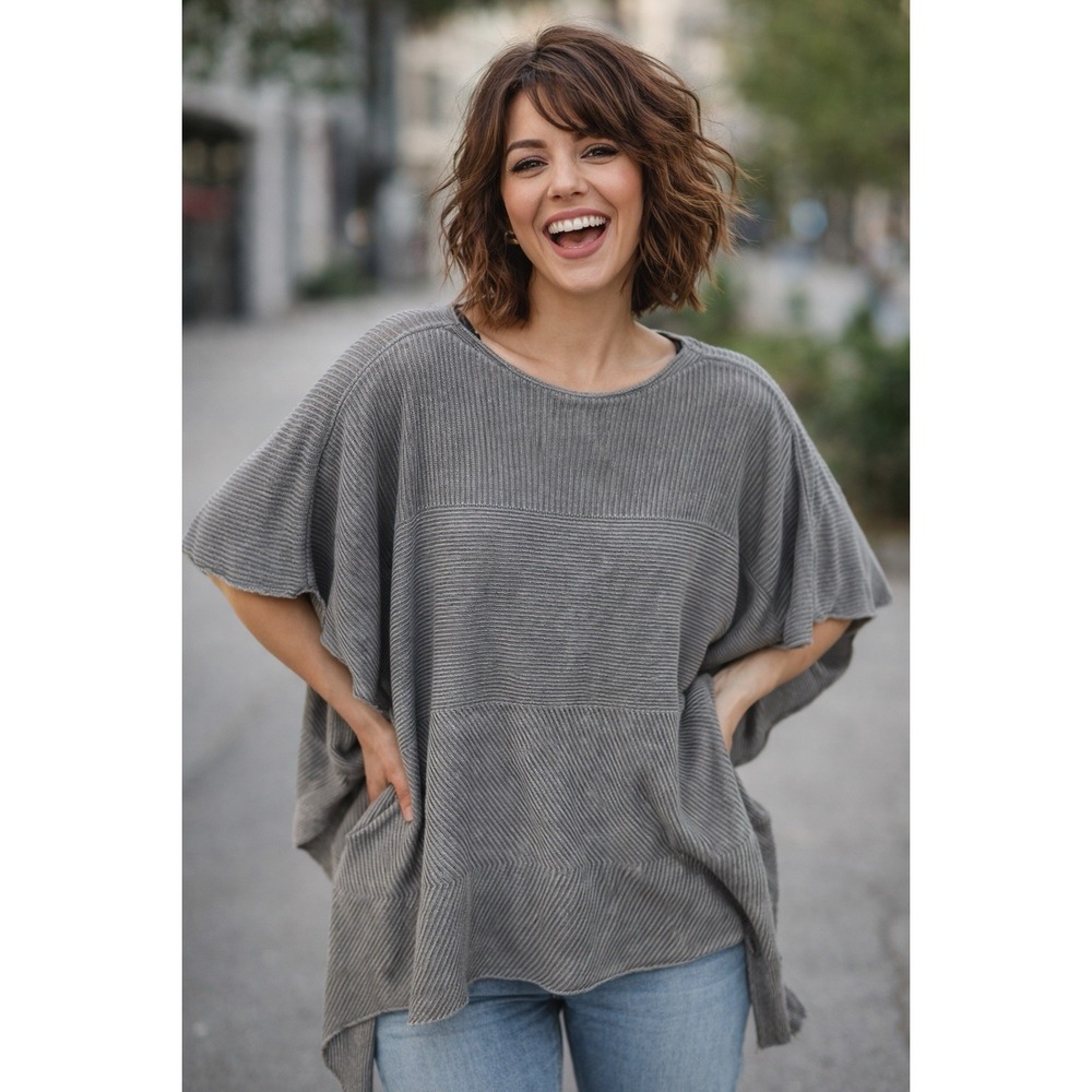 M. Rena Sweater Made In USA OSFM Gray Oversized Grunge Forest Lagenlook